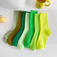 2022 Summer Thin Women's Cotton Green Long Green Spring and Autumn Fluorescent Green Ins Trendy Fruit Green Dark Green Candy Socks