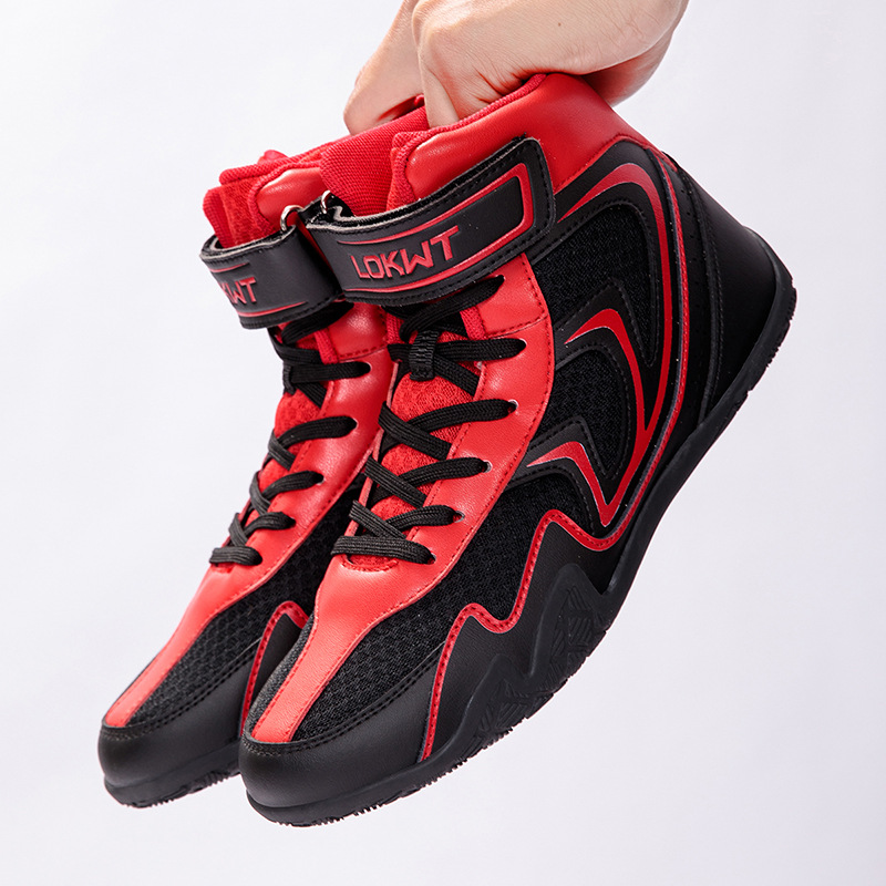 Expansión transfronteriza para adultos y niños entrenamiento en interiores competencia de lucha libre profesional zapatos de boxeo antideslizantes zapatos de boxeo de lucha libre ligeros