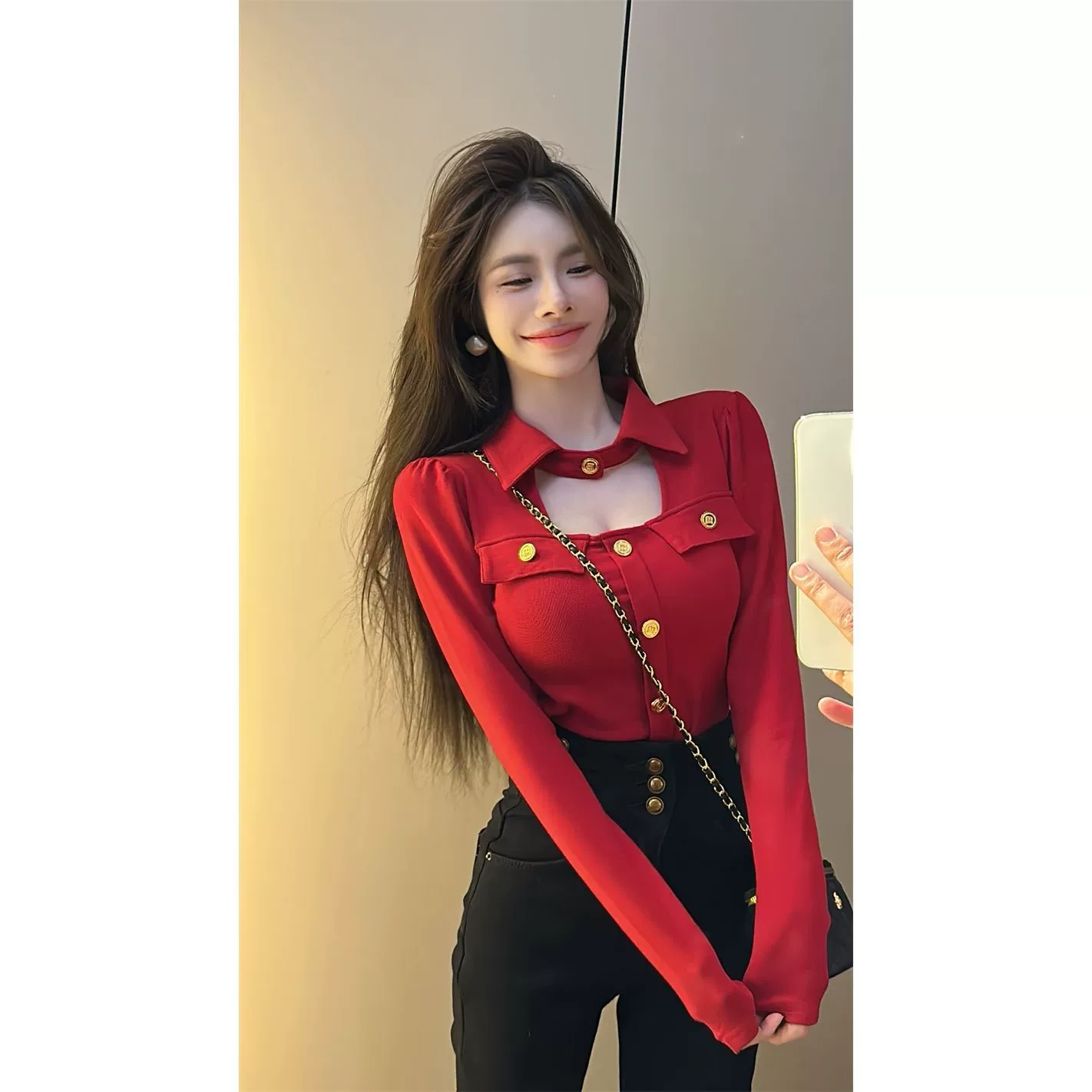 Футболка с длинным рукавом женская французская маленькая ароматная ветерка специально для внешней торговли