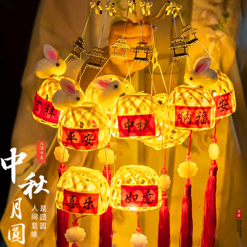 竹编手提灯笼发光玩具元旦花灯礼品圣诞节摆摊小商品夜市网红地摊