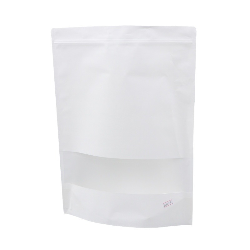 Spot bolsa de papel kraft con ventana transparente bolsa de embalaje de alimentos autosellada autoportante bolsa de té sellada de ocho lados fácil de rasgar