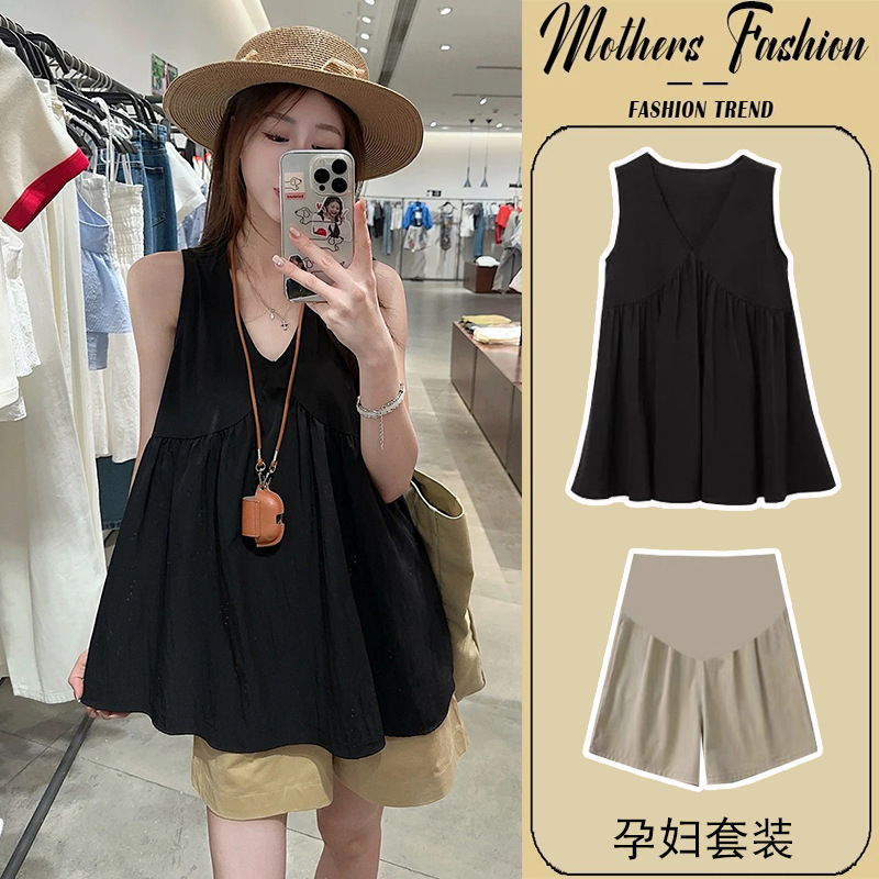Maternity Wear 2026 Summer New Arrivals, Age-Reducing Outfits for Petite Pregnant Moms, Tank Top Babydoll Shirt and Shorts Two-Piece Set Maternity Wear 2026 Summer New Arrivals, Age-Reducing Outfits for Petite Pregnant Moms, Tank Top Babydoll Shirt and Shorts Two-Piece Set
