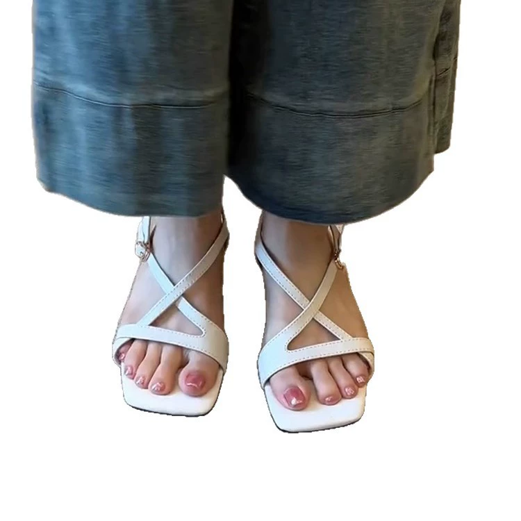 Minimalistic retro universal black sandals with a strap, (Physicals)
