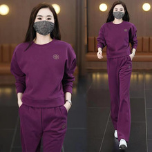 纯棉休闲运动外贸女套装春秋新款韩版宽松显瘦卫衣阔腿裤两件套潮