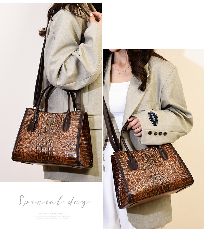Elegant Women's Large Capacity Crocodile Pattern Handbag Tote_voghion.com