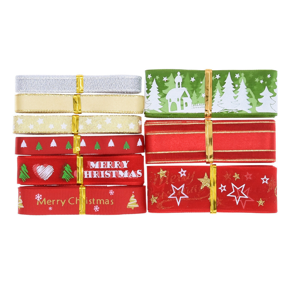 Hot sale Amazon Navidad cinta set polvo estampado Inglés madre impresión árbol de Navidad cinta de nieve roja