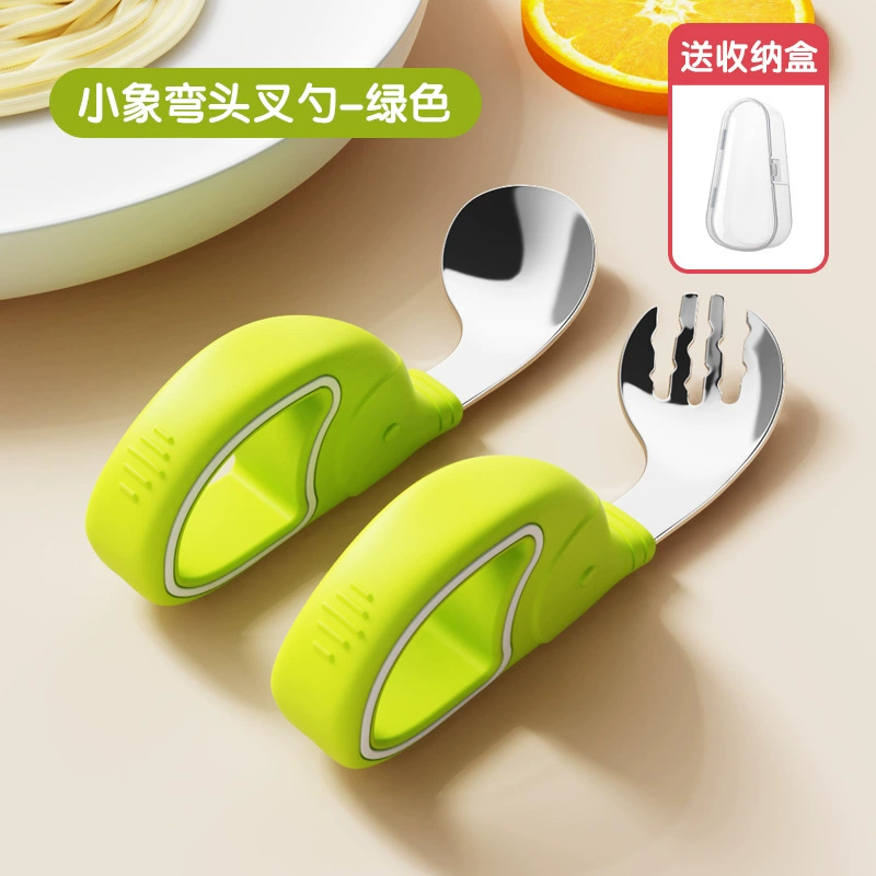 Children's spoon stainless steel, ring, set, silicone tableware for training for feeding