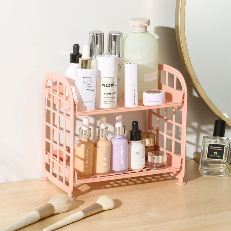 Foldable Cosmetic Storage Shelf, Double-Layer Desktop Organizer, Heart Design, 22×15×4 cm
