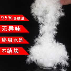 散装羽绒原料 国标95%大中小朵白鸭白鹅吊绒 90%羽绒服毛被填充物