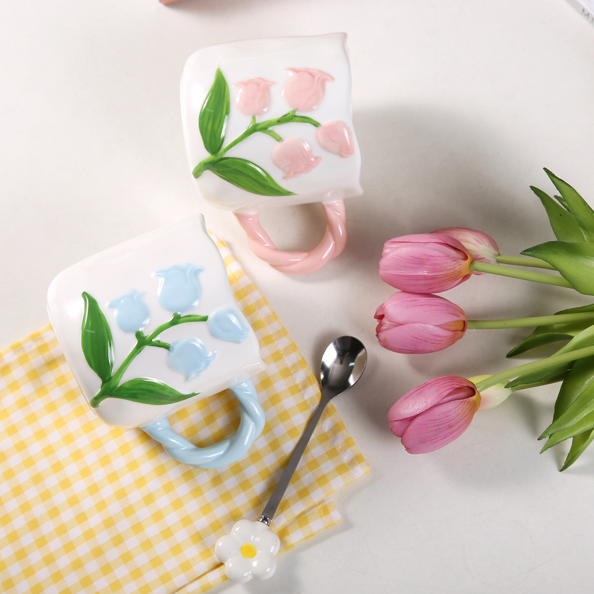 Tazas de Tulipán de cerámica creativa casera tazas de desayuno para parejas tazas de café para mujeres nuevas 2025 alto valor facial