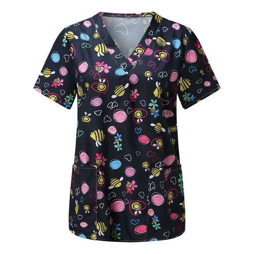 Women's Printed T-Shirt Nurse Top for Spring and Summer in Europe and America