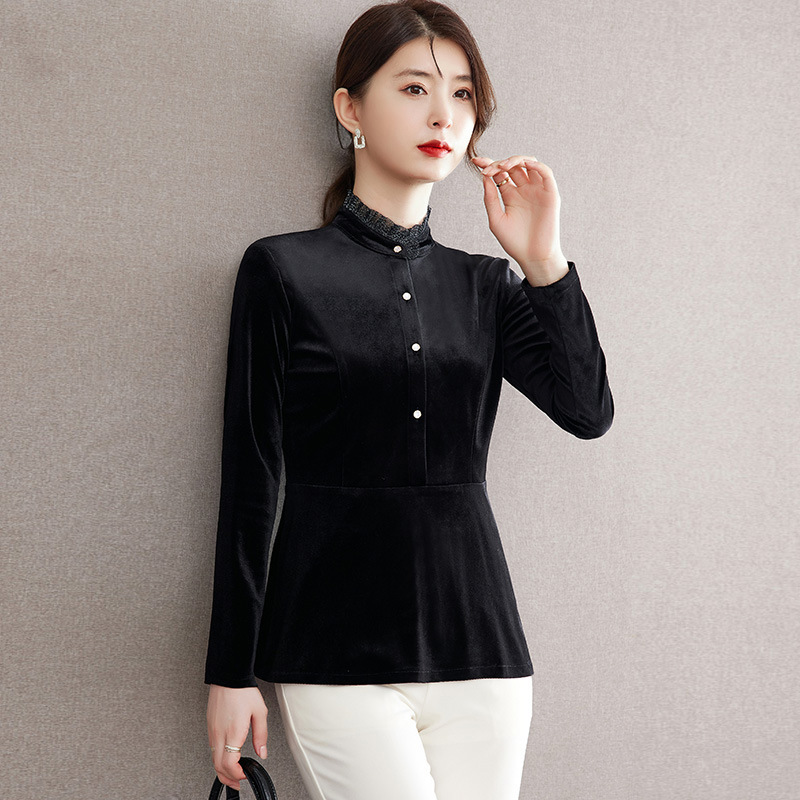 2022 autumn new gold velvet shirt long-sleeved women's top fashionable retro lace collar autumn and winter bottoming shirt 2022 autumn new gold velvet shirt long-sleeved women's top fashionable retro lace collar autumn and winter bottoming shirt