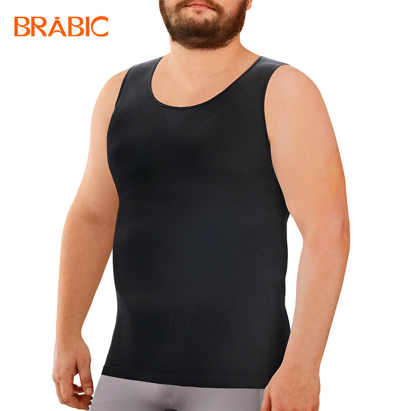 Cross-Border Men's Popular Shapewear Tops, Sports Fitness Vests, Tummy Control Slimming Fitted Shirts, Plus-Size Men's Undershirts