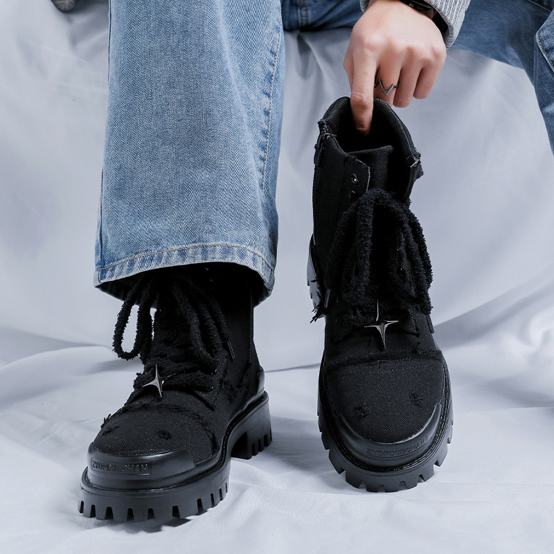 Casual Men's Height-increasing Motorcycle Boots British Style_voghion.com