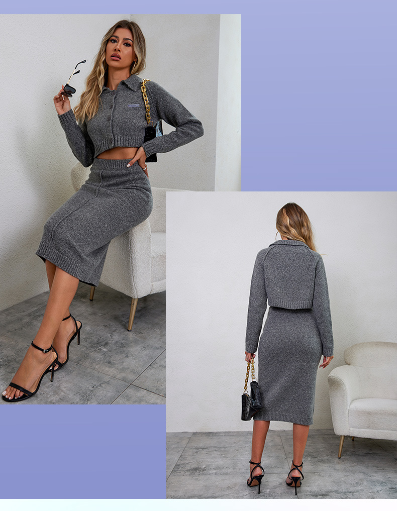 Women's Sweater And Skirt Two Piece Set Slim Fit Autumn Knit Suit_voghion.com