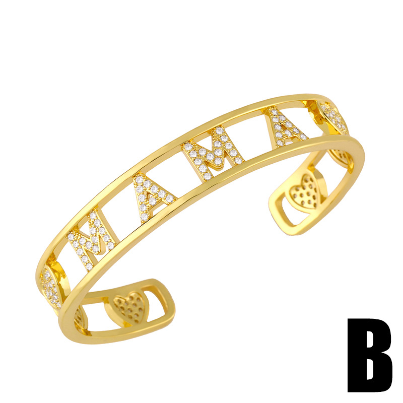 Fashion letter MAMA heart-shape copper inlaid zircon bracelet wholesale