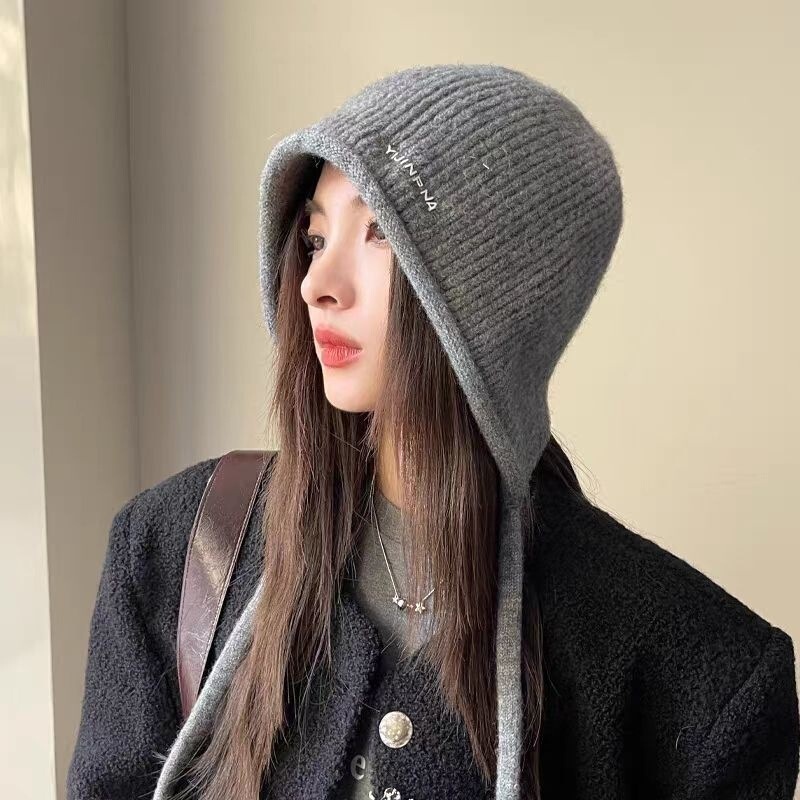 堆堆帽子女春秋显脸小包头冷大头围月子帽抽绳卷边针织毛线冬季|undefined