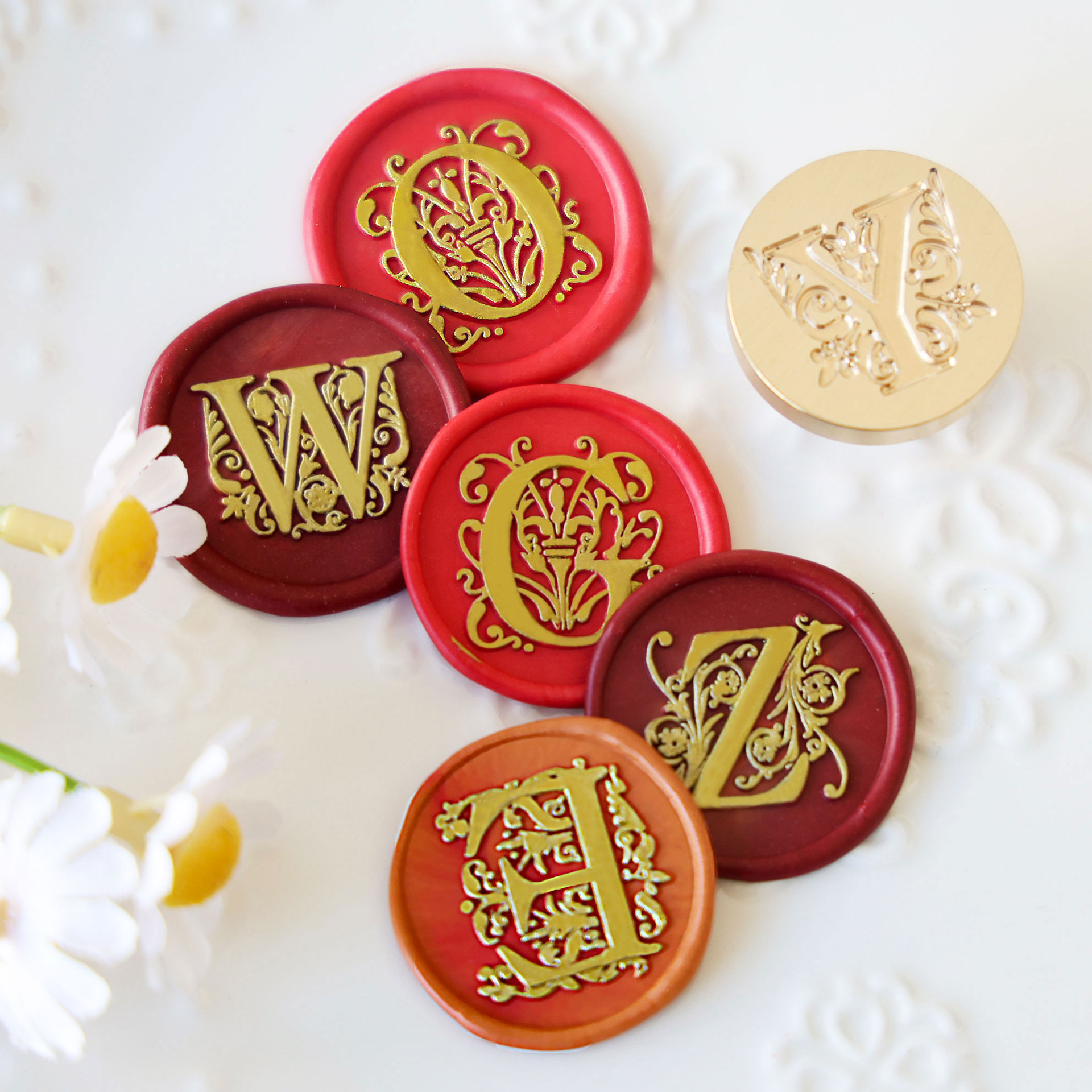 新款花体字母火漆印章章头定刻火漆封蜡盖章黄铜章头火漆印章手柄