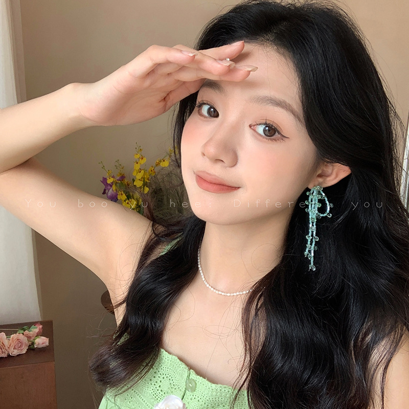 Mint long earrings with tassels