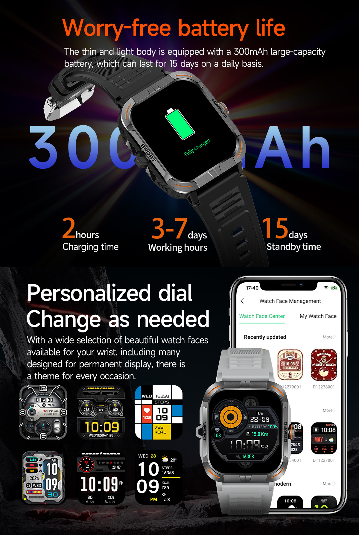 Montre connectée outdoor avec écran tactile AMOLED 1,97 pouce, Bluetooth, appels et lampe torche._voghion.com