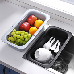 Multifunctional plastic colander for household use, adjustable size, thickened large kitchen storage basket, vegetable washing colander, rectangular