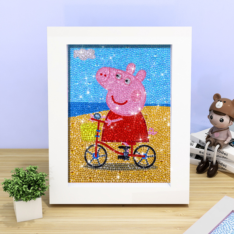 Pintura de diamante DIY con marco de fotos para enviar lleno de diamantes y pintura de diamantes para hacer pintura al óleo de dibujos animados educativos para niños 2024 ladrillo pegajoso y diamantes brillantes