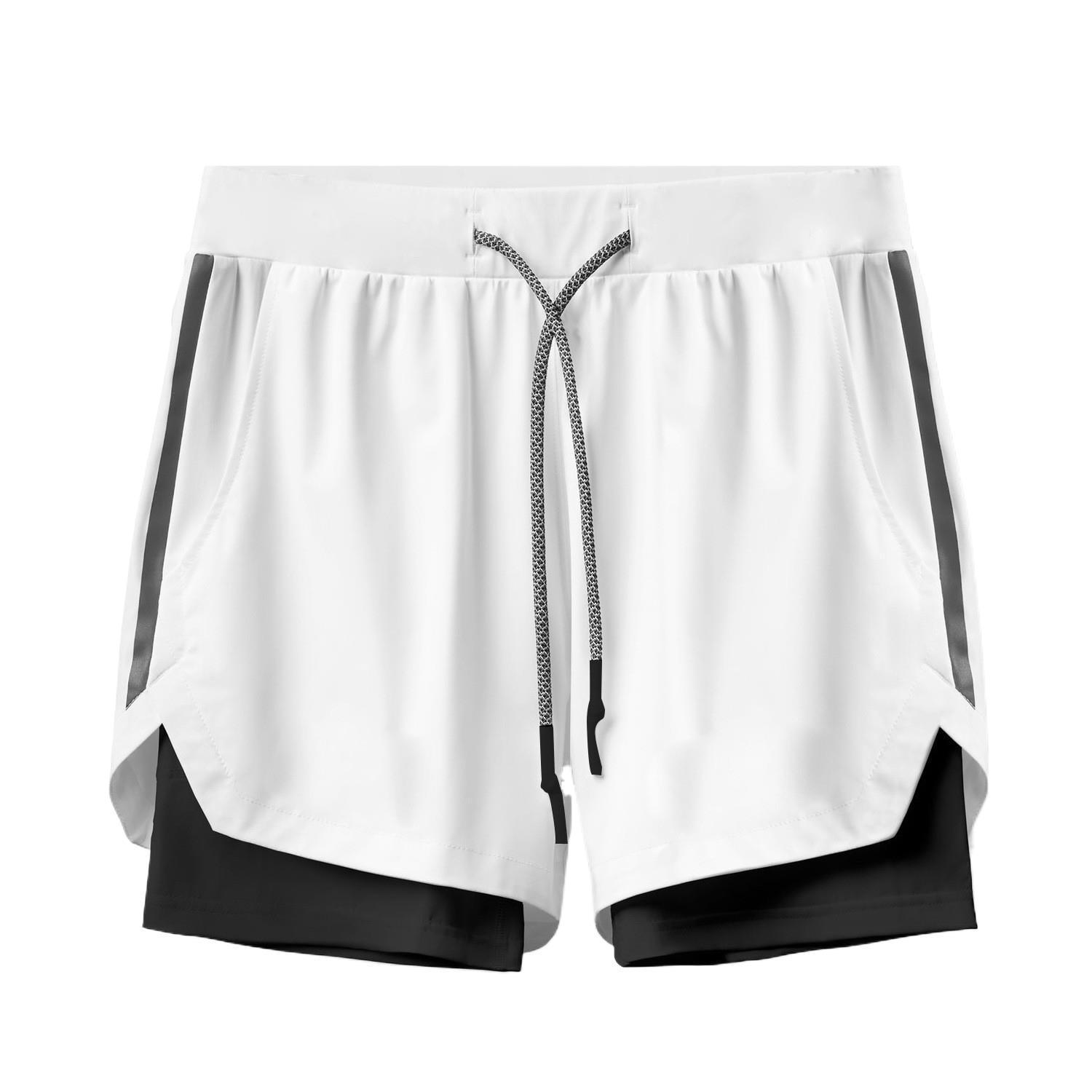 Pantalones cortos deportivos de fitness para hombres, seda de hielo elástica de cuatro lados, pantalones dobles sueltos y transpirables, pantalones cortos de cinco puntos, hombres
