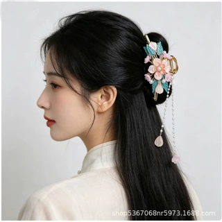 古风饰品夹子女网红简约鲨鱼发夹后脑勺流苏抓夹汉服头饰大号发卡