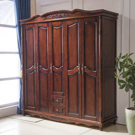 美式乡村实木衣柜3门4门5门储物大衣橱大空间储物柜置物柜 包邮