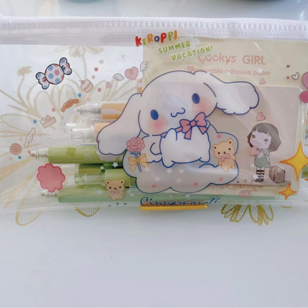 Kapibala Sanrio Cartoon Nezha Bolso de lápices transparente Bolso de papelería para estudiantes lindo de alto valor Bolso de lápices de almacenamiento