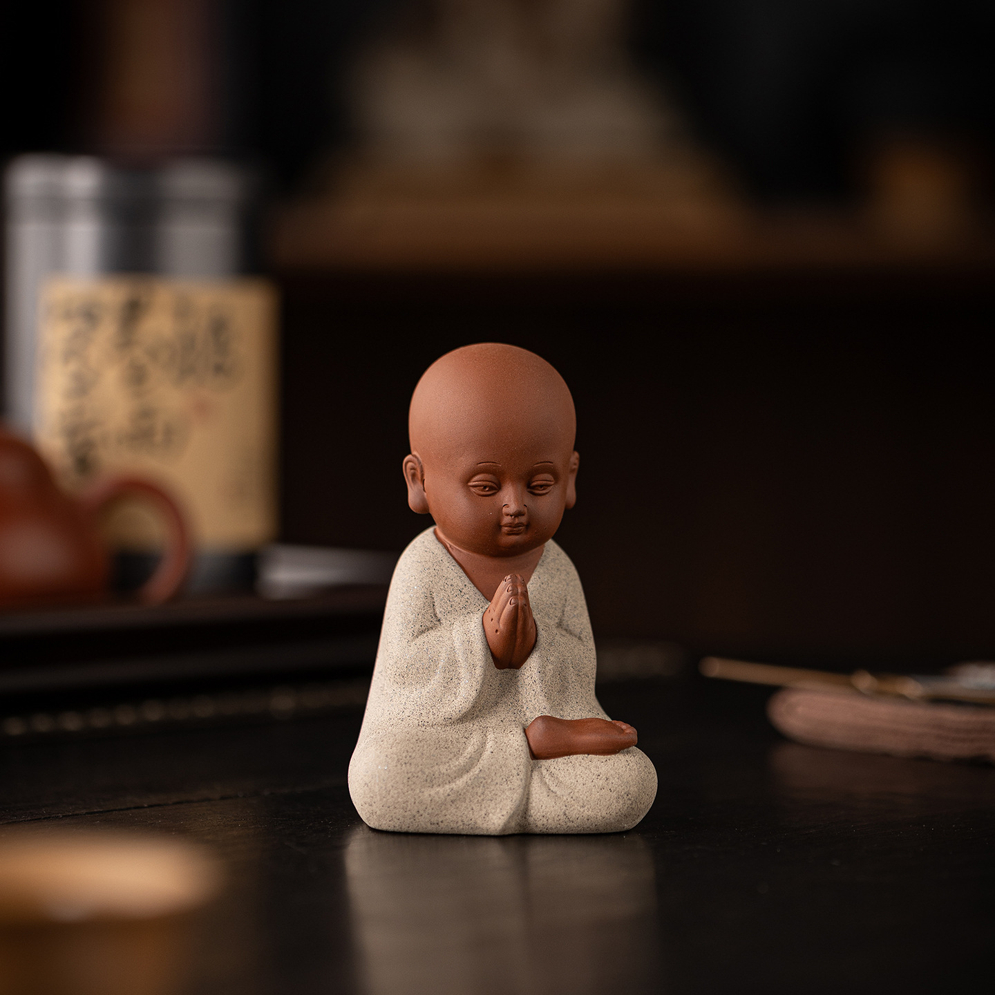 禅意紫砂小和尚陶瓷茶宠摆件家居客厅茶室桌面中式茶道茶宠装饰品
