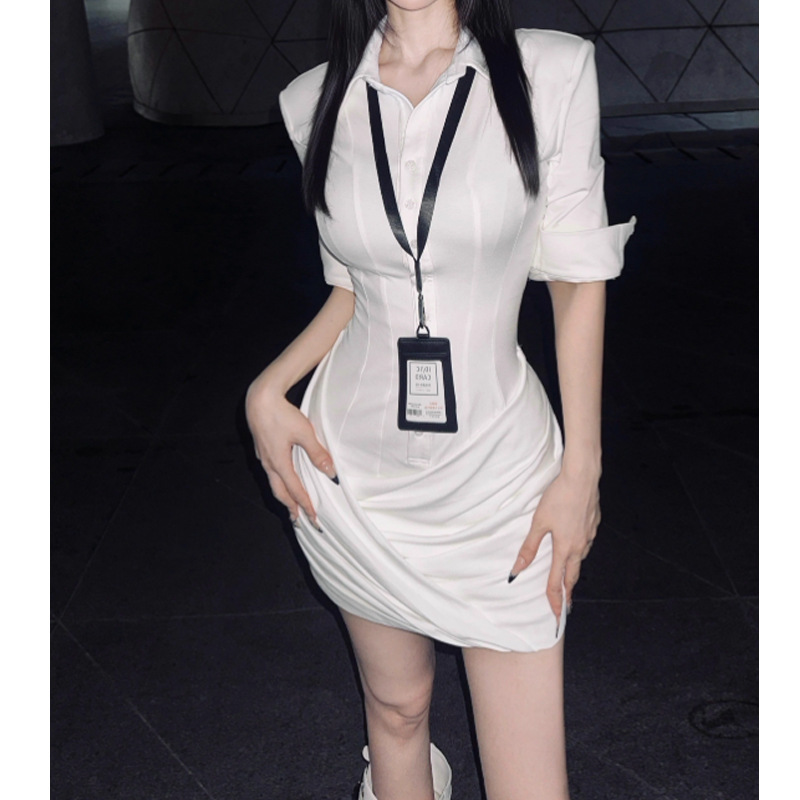 Gentle and Simple Style European and American Sexy Sexy Slim Shirt Splicing Dress Short Skirt for Women 2025 Autum New Style Gentle and Simple Style European and American Sexy Sexy Slim Shirt Splicing Dress Short Skirt for Women 2025 Autum New Style