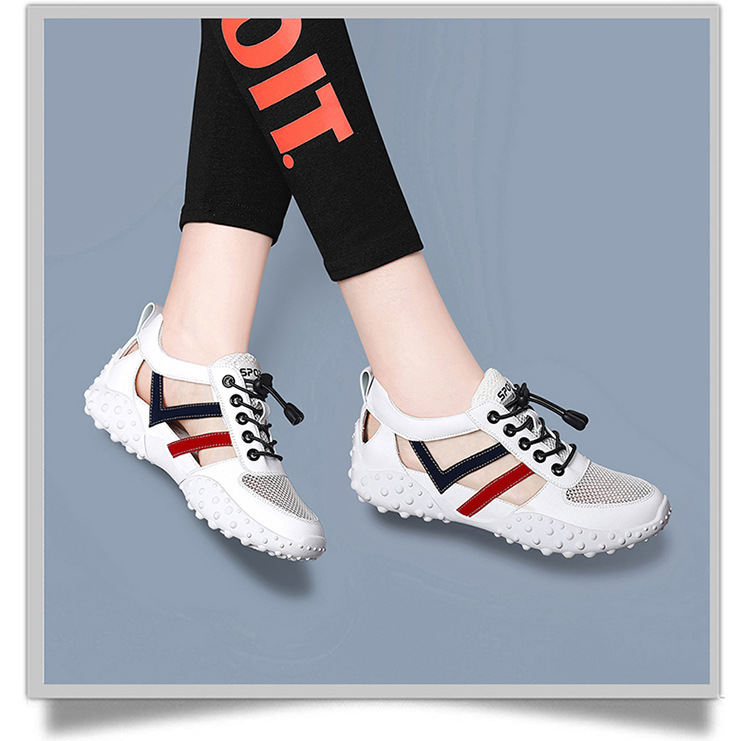 Sandal da mềm nữ bít mũi đế bằng chống trượt thoáng khí mùa xuân hè — LJ 58116 mét nâu rỗng, JST 1111 trắng xanh lá rỗng, LJ 1070 mặt lưới trắng, LJ 1062 rỗng trắng và đen chi tiết 14