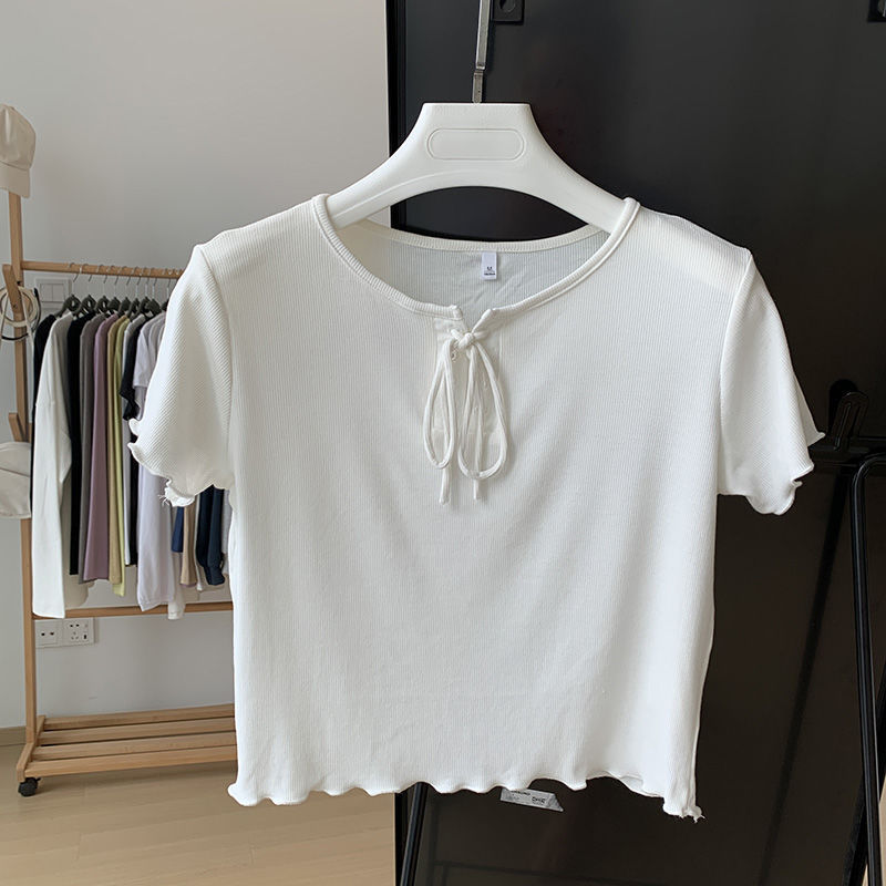 Design Chic Ear Lace Short-sleeved T-shirt Women's Summer Pure Desire Style Slim-fit Slimming Short Sweet Top Design Chic Ear Lace Short-sleeved T-shirt Women's Summer Pure Desire Style Slim-fit Slimming Short Sweet Top