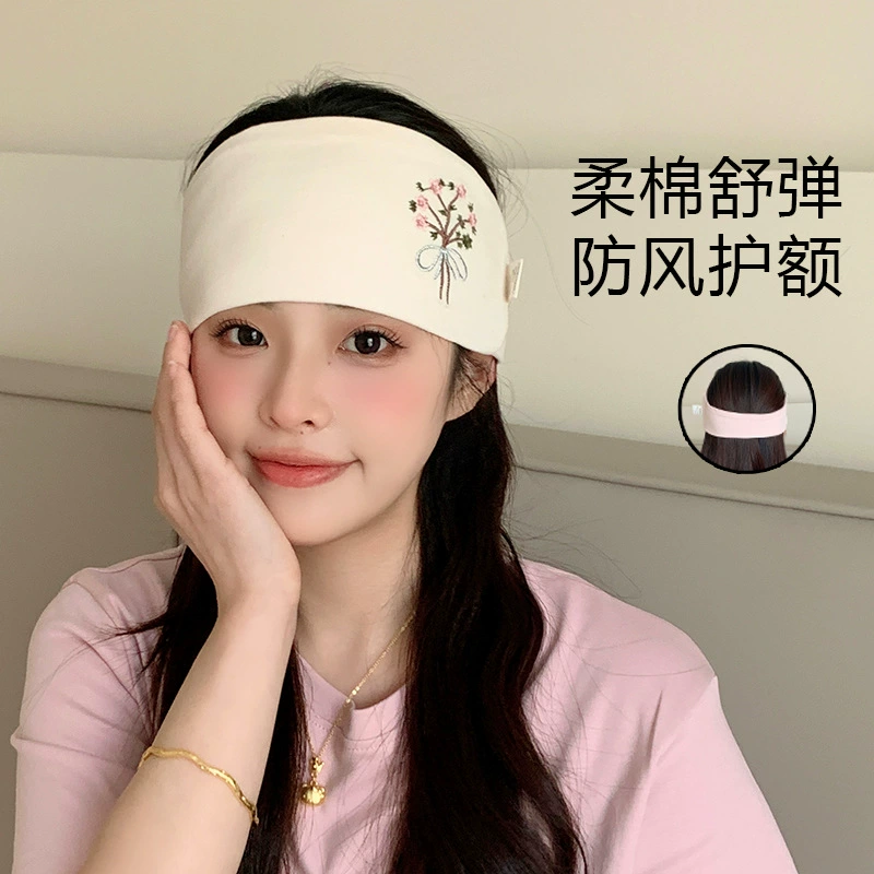 Послеродовая повязка на голову для большого окружности головы, ветрозащитная резинка для волос из чистого хлопка для беременных женщин, защита лба и аксессуар для подтяжки лица для выхода на улицу.