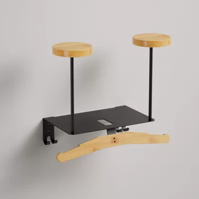 Walnut Helmet Storage Rack Solid: Motosiklet dəbilqə rəfləri - double-headed-bamboo-wood-model