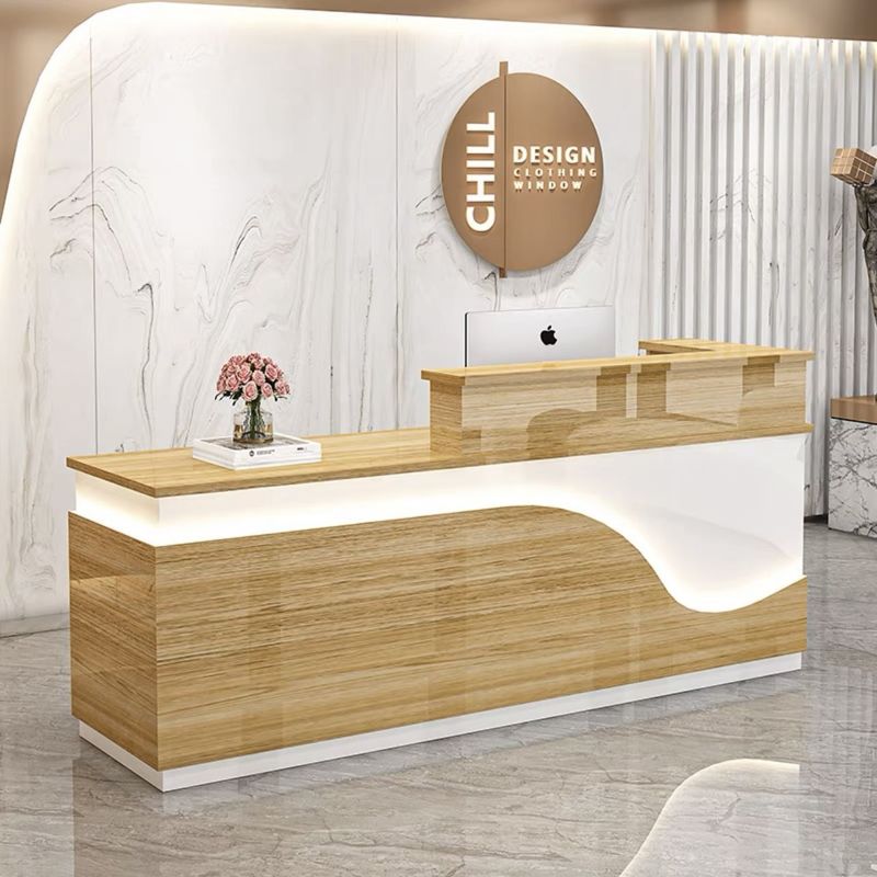 シンプルモダンな会社フロントデスク美容室受付デスク衣料品店レジコーナーバー発光ライトカウンター|undefined