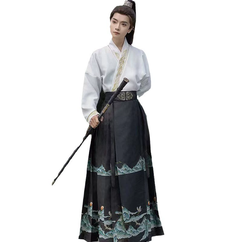 Новый аутентичный оригинальный Hanfu Hebie Qingshan городской костюм мужчин и женщин, новый китайский стиль Ming ткачение золотой макияж цветок лошадиную лицевой юбку