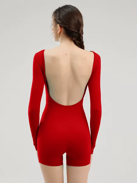 European and American Cross-Border Large U Beautiful Back Long-Sleeved One-Piece Yoga Suit for Women with Chest Pad All-In-One Fitness Sports One-Piece Shorts for Women