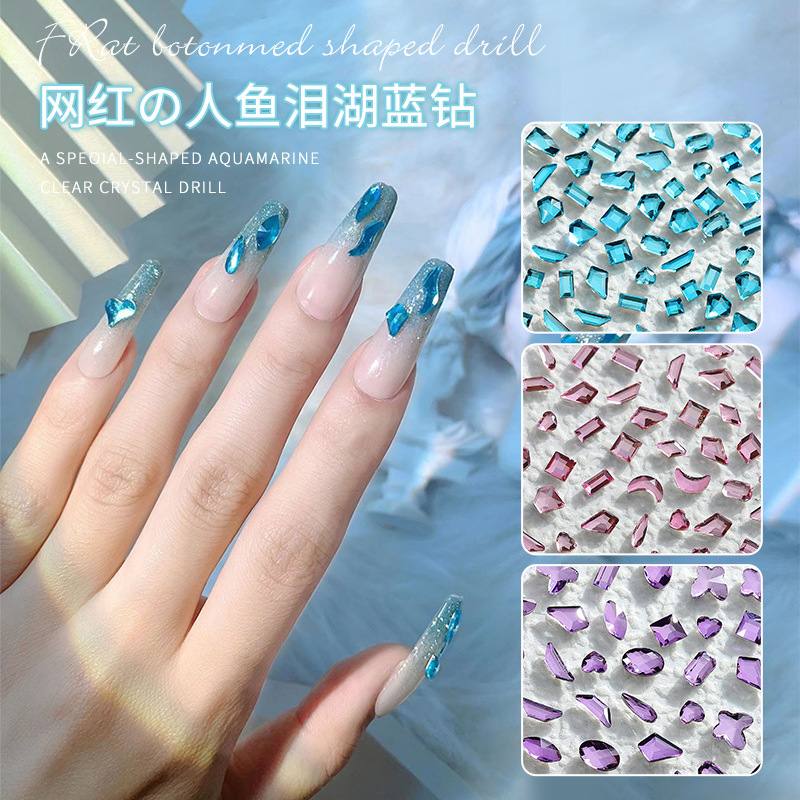 Manicura diamante plano 100 mezclado azul claro rosa claro verde plano especial en forma de diamante amor diamante decoración de uñas Super Flash