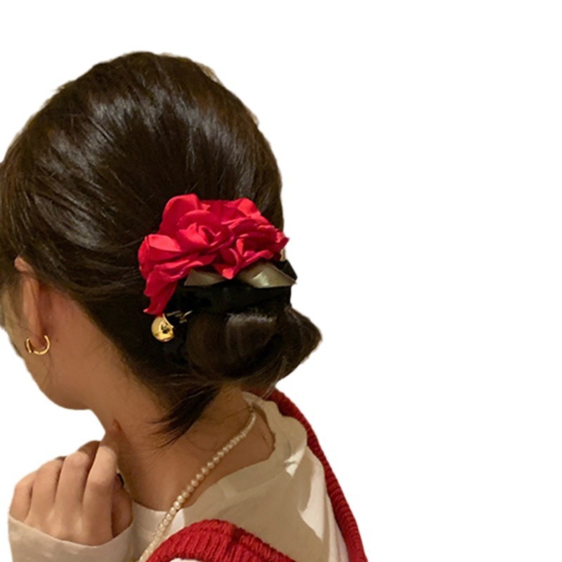 Rosas flores intestino anillo de cabello para mujeres 2024 nueva sensación de atmósfera primavera Zhao LuSi con el mismo tocado de cabello