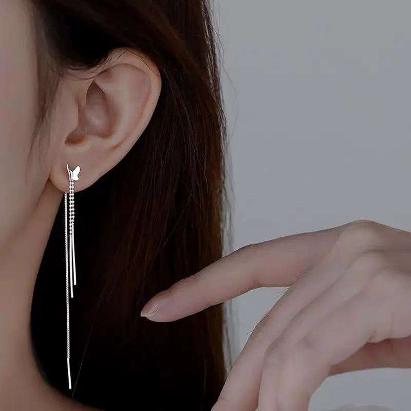 长款蝴蝶流苏耳线小众高级设计感耳钉女2025年新款耳饰夏轻奢耳环