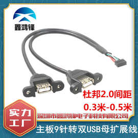 USB2.0主板9针孔转双USB母头带固定双母头内置转接线杜邦2.0间距