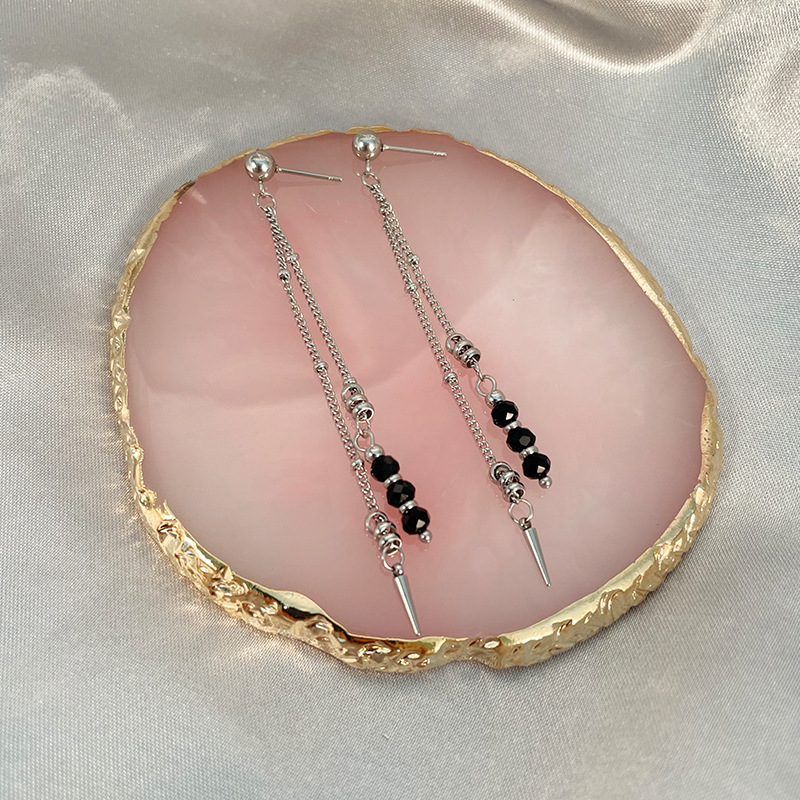 Fashion Geometric Stainless Steel Tassel Crystal Earrings 1 Pair