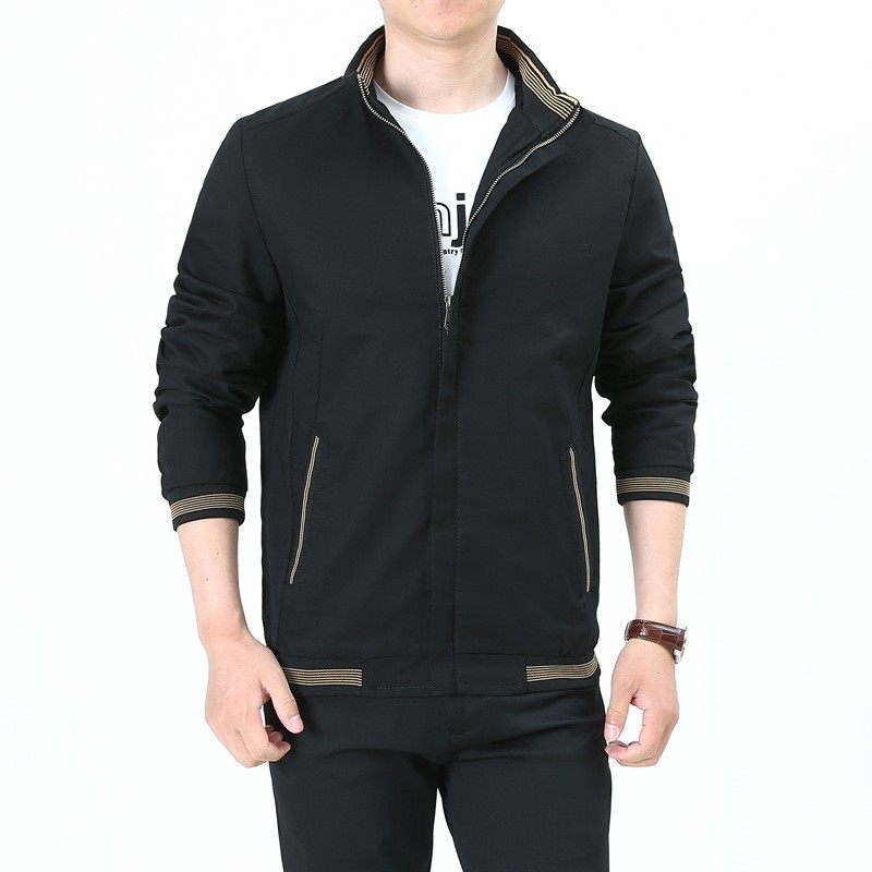 Veste ample surdimensionnée en coton à col montant pour homme pour le printemps et l'automne, veste décontractée polyvalente pour les affaires d'âge moyen_voghion.com
