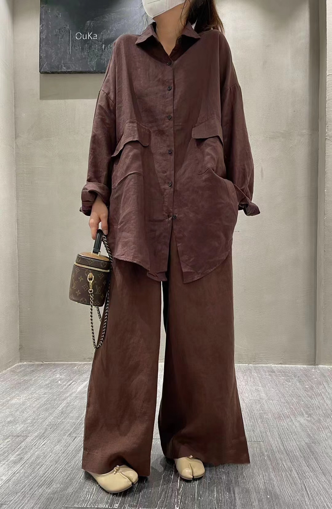 Loose Fit Type Women's Casual Vintage Style Solid Color Linen Pants Sets