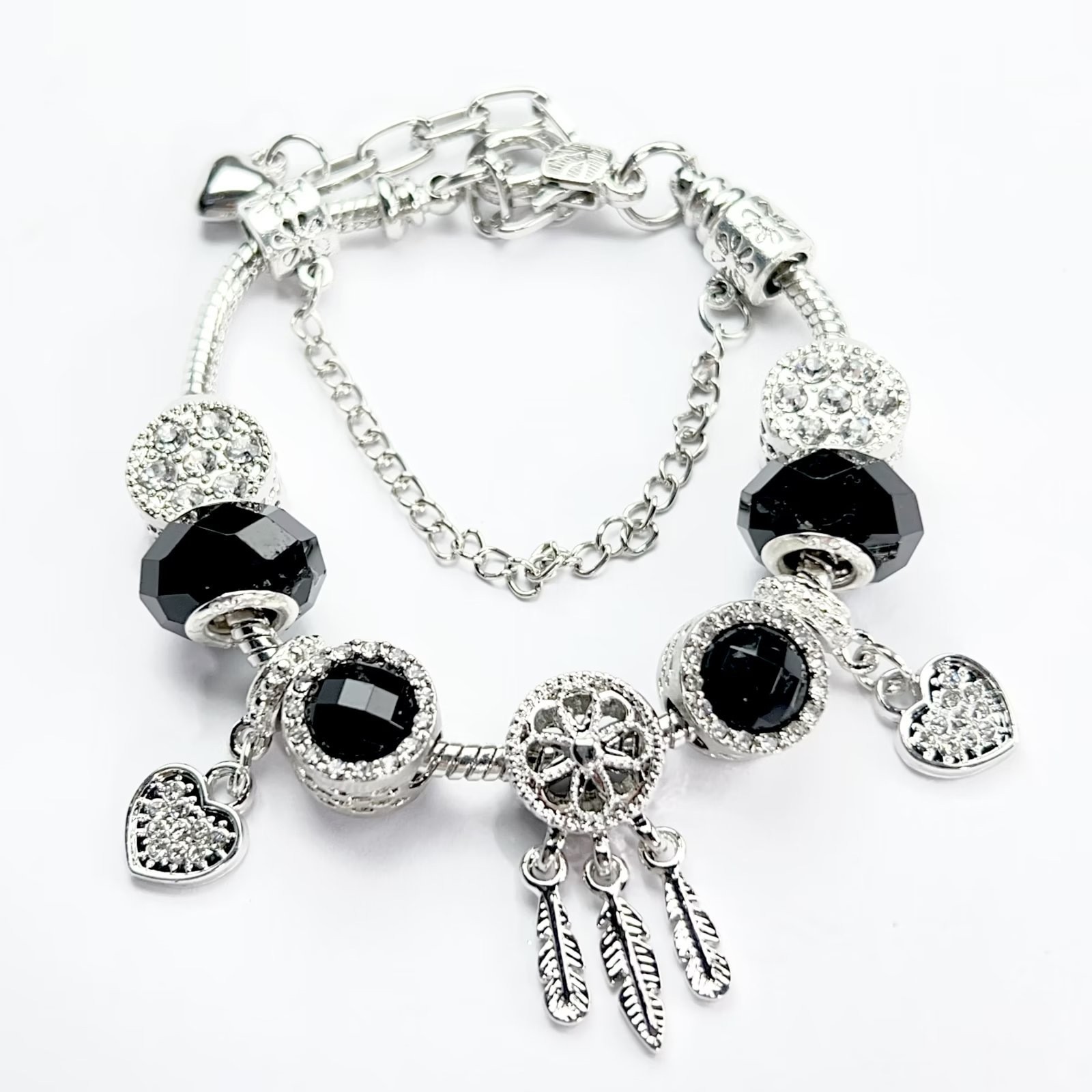 Silver Heart Dreamcatcher Charm Bracelet Adjustable Jewelry_voghion.com