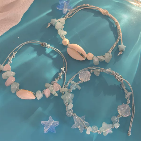 New Natural Stone Shell Bracelet Dopamine Braided Bracelet Summer Seaside Vacation Style Shell Pendant Bracelet