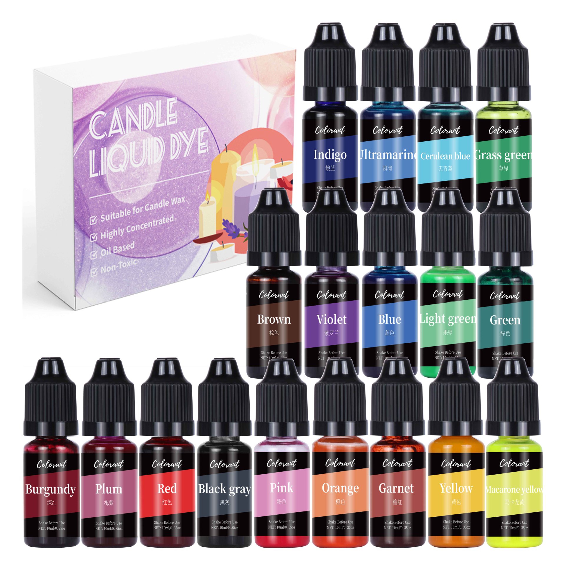 Source factory cross-border high concentration 18 color candle colorant set DIY handmade soap silico