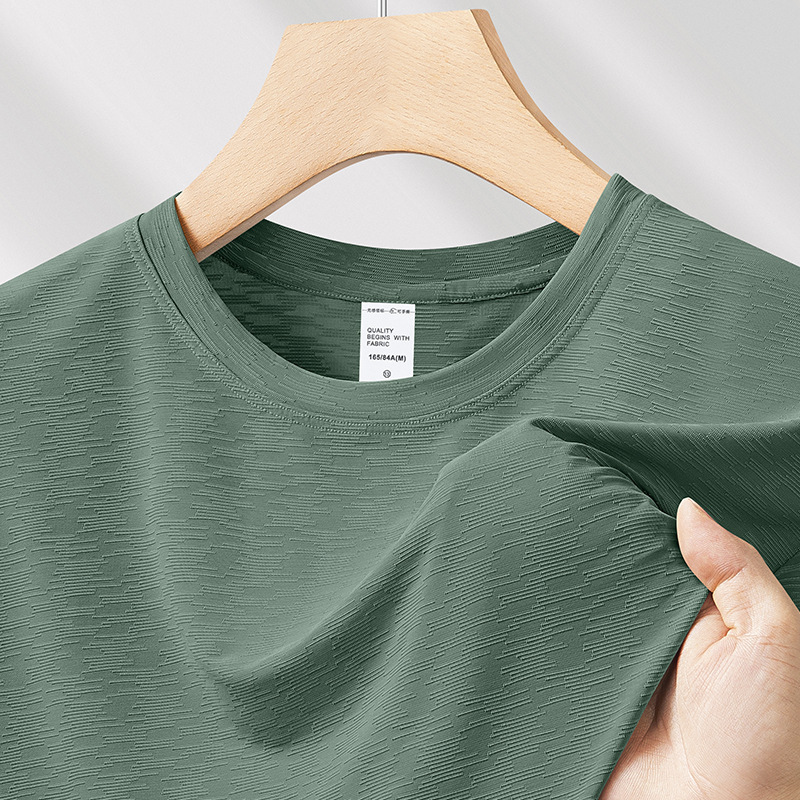 Ice Silk Cool Bamboo Jacquard Short-Sleeved T-Shirt for Men 2025 Summer New Quick-Drying Half-Sleeved Breathable Versatile T-Shirt for Men